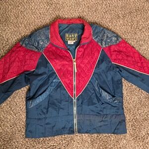 Vtg East West Windbreaker Jacket 80s Colorblock Quilted Nylon Blue Pink S